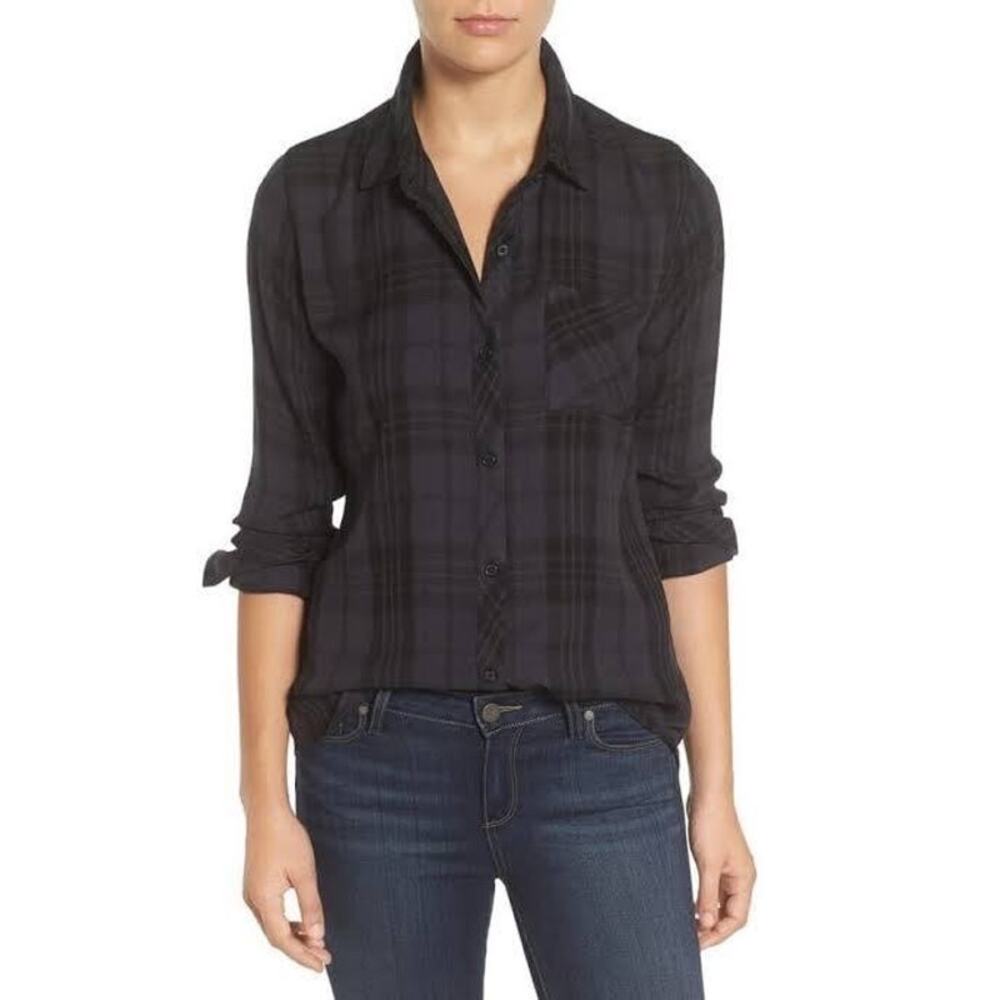 Rails Hunter Plaid Flannel Long Sleeve Shirt Women’s Size Small Black/Gray - Picture 5 of 11